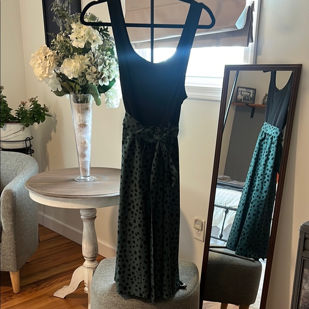 Elegant Black and Green Polka Dot Dress
